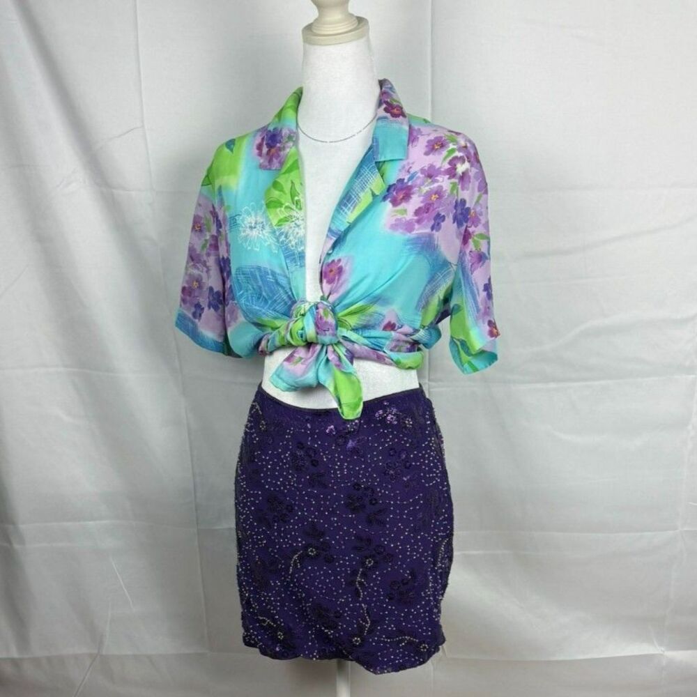 Bon Worth 90s Floral Short Sleeve Button Up Blouse - S